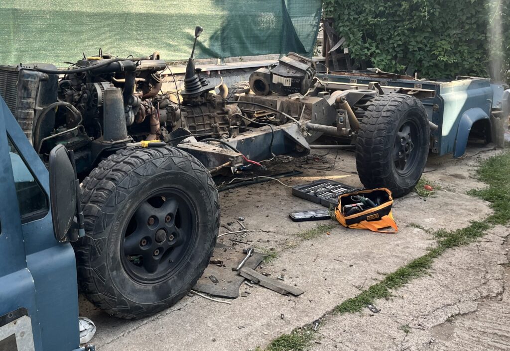 Barry stripped down to its chassis, engine and axles during the teardown
